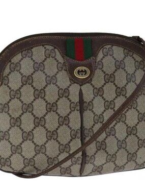 GUCCI GG Supreme Web Sherry Line Shoulder Bag PVC Leather Beige Gold Auth 104419